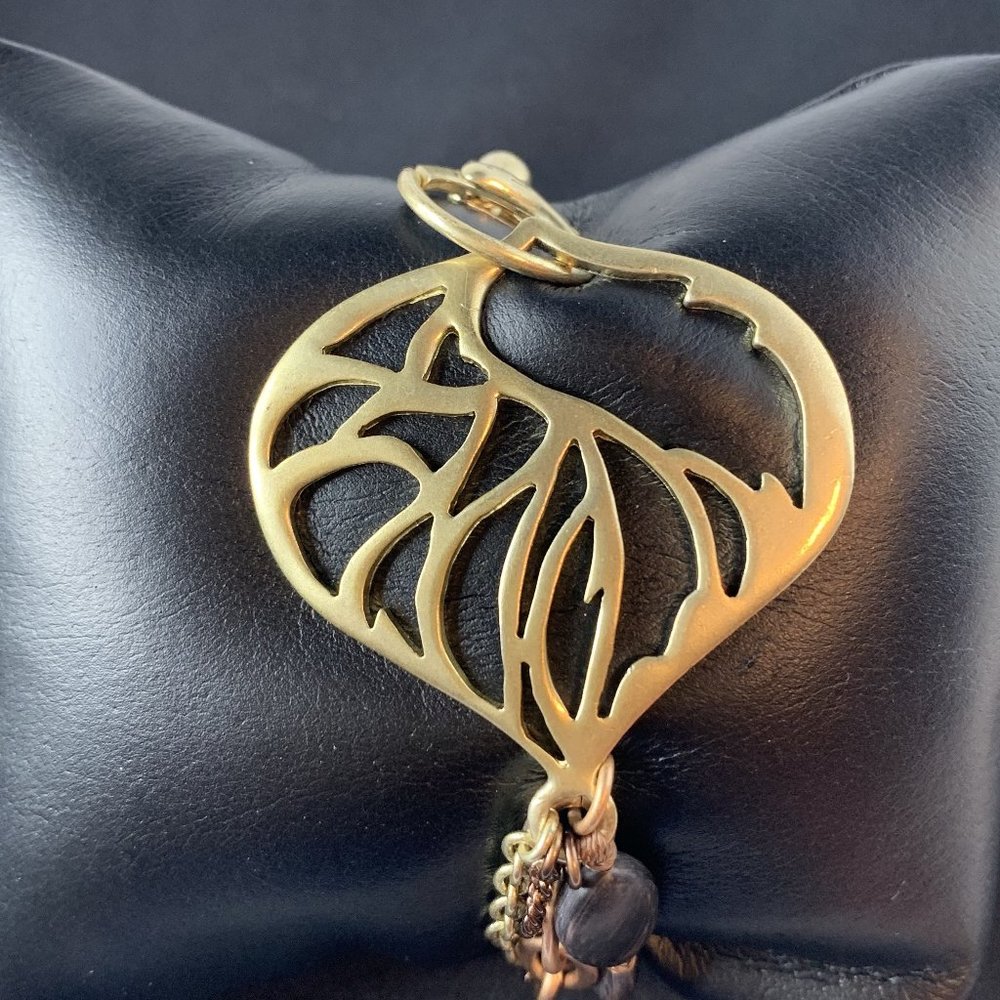 Brown,Gold,Rose Gold, Beaded, Bronze Tone Leaf
